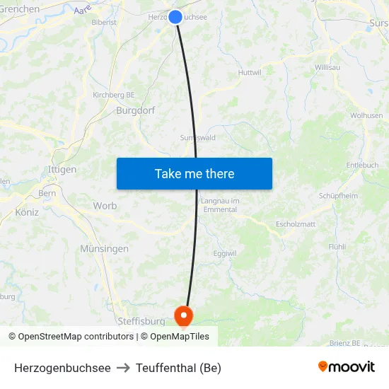 Herzogenbuchsee to Teuffenthal (Be) map