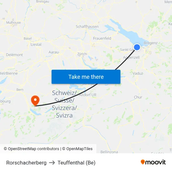 Rorschacherberg to Teuffenthal (Be) map