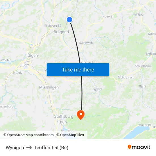 Wynigen to Teuffenthal (Be) map
