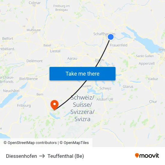 Diessenhofen to Teuffenthal (Be) map
