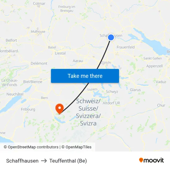 Schaffhausen to Teuffenthal (Be) map