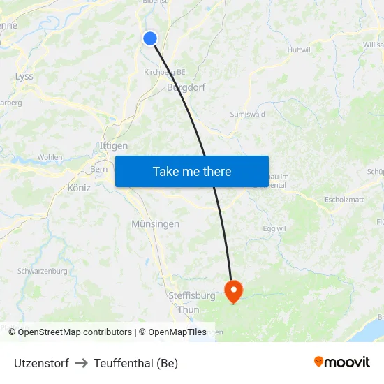 Utzenstorf to Teuffenthal (Be) map
