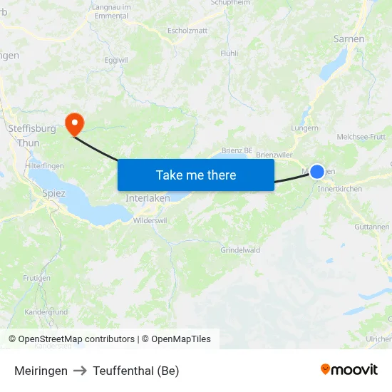 Meiringen to Teuffenthal (Be) map
