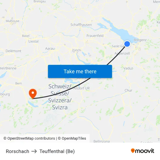 Rorschach to Teuffenthal (Be) map
