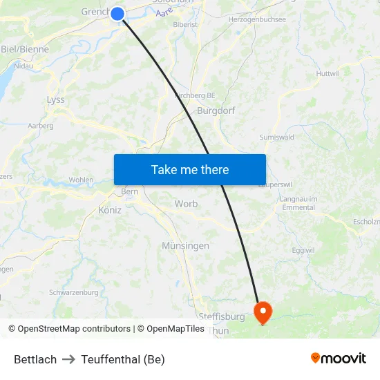 Bettlach to Teuffenthal (Be) map