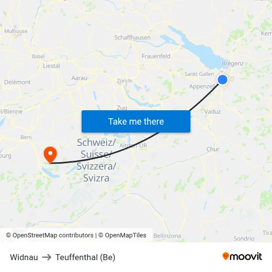 Widnau to Teuffenthal (Be) map