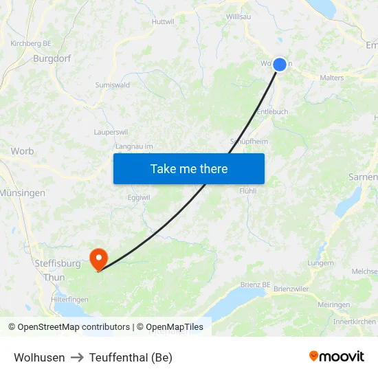 Wolhusen to Teuffenthal (Be) map