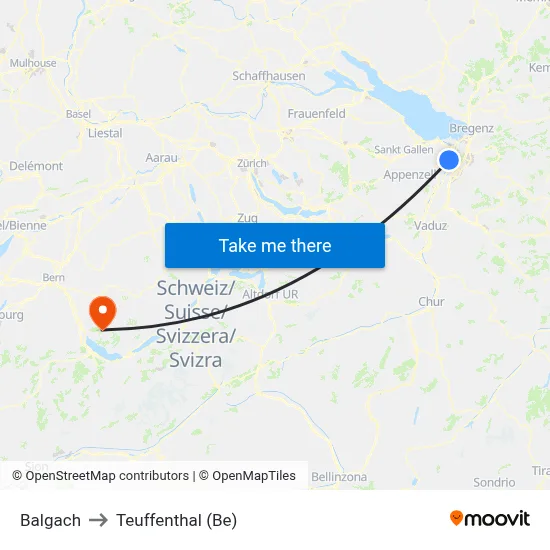Balgach to Teuffenthal (Be) map