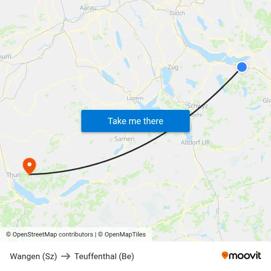 Wangen (Sz) to Teuffenthal (Be) map