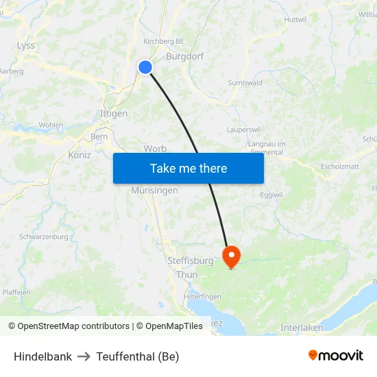 Hindelbank to Teuffenthal (Be) map