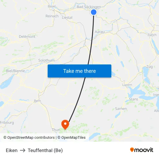 Eiken to Teuffenthal (Be) map