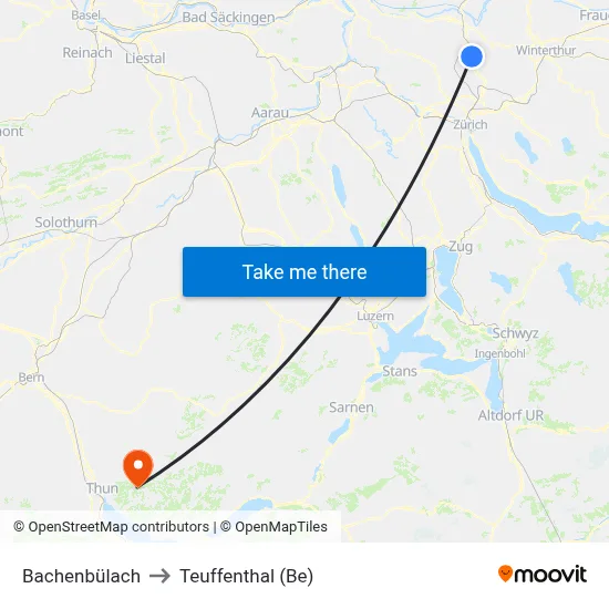 Bachenbülach to Teuffenthal (Be) map