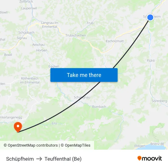 Schüpfheim to Teuffenthal (Be) map