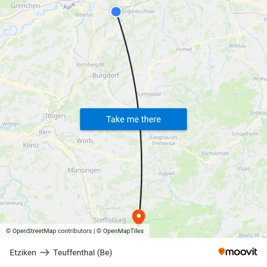 Etziken to Teuffenthal (Be) map