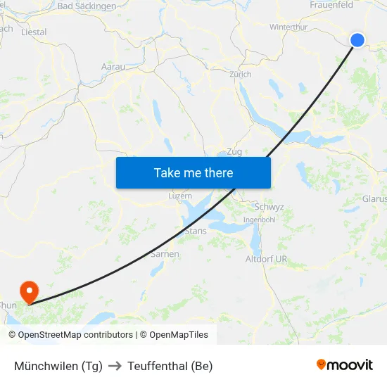 Münchwilen (Tg) to Teuffenthal (Be) map