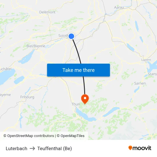 Luterbach to Teuffenthal (Be) map