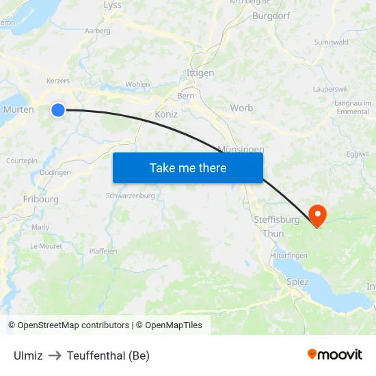 Ulmiz to Teuffenthal (Be) map