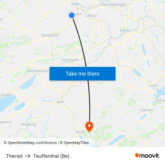 Therwil to Teuffenthal (Be) map