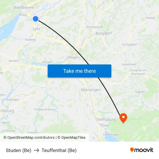 Studen (Be) to Teuffenthal (Be) map
