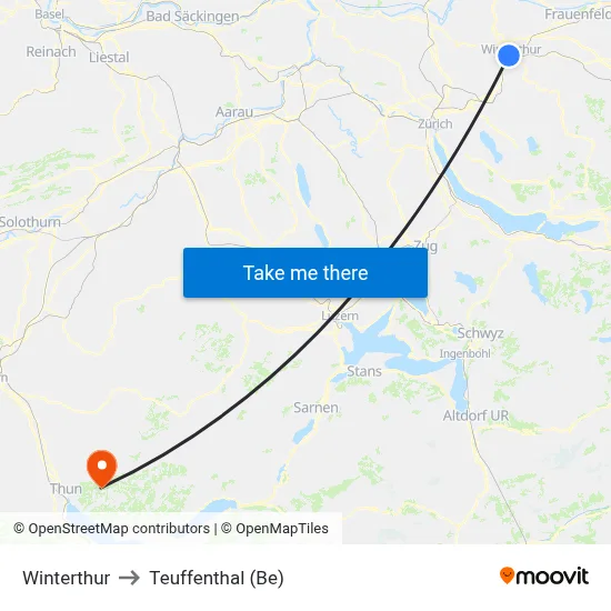 Winterthur to Teuffenthal (Be) map