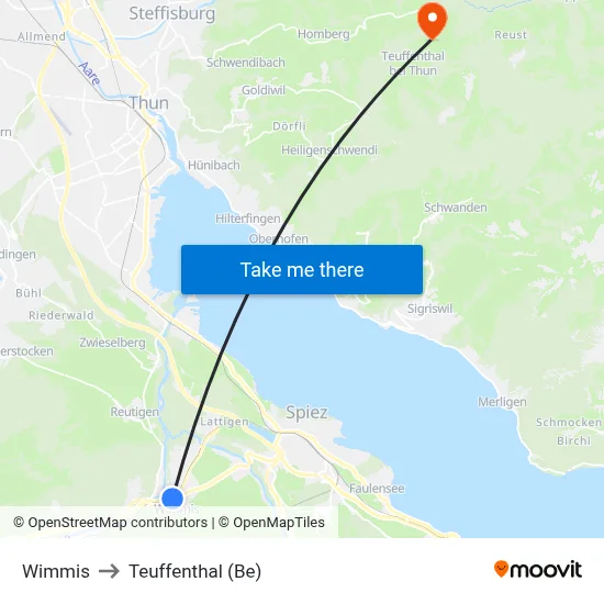 Wimmis to Teuffenthal (Be) map