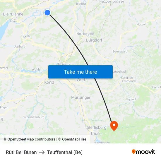 Rüti Bei Büren to Teuffenthal (Be) map