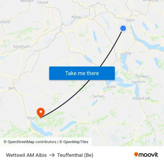 Wettswil AM Albis to Teuffenthal (Be) map