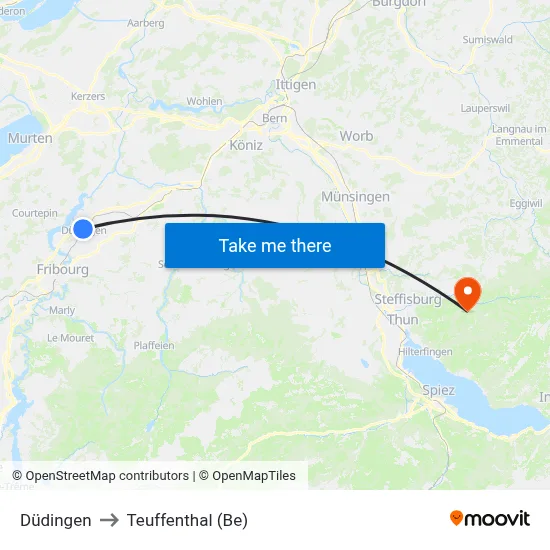 Düdingen to Teuffenthal (Be) map