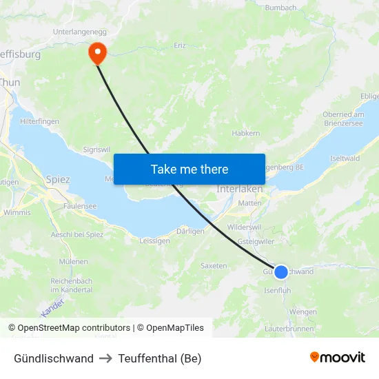 Gündlischwand to Teuffenthal (Be) map
