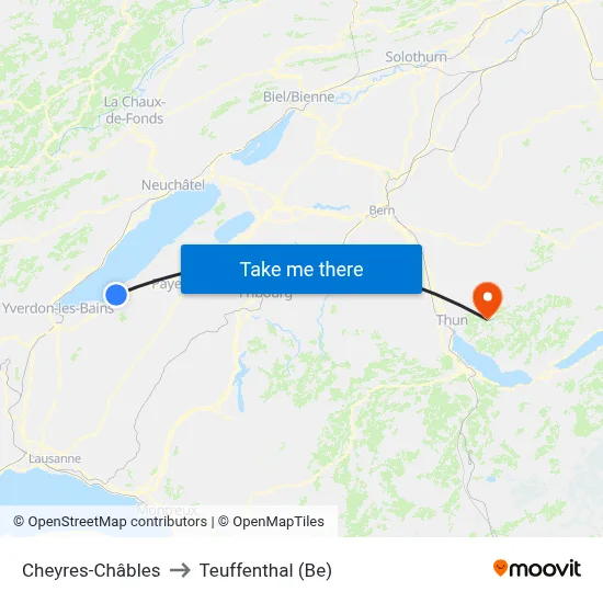 Cheyres-Châbles to Teuffenthal (Be) map