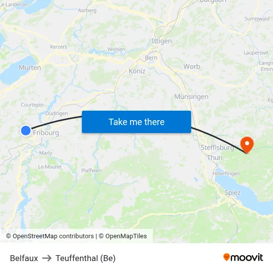 Belfaux to Teuffenthal (Be) map