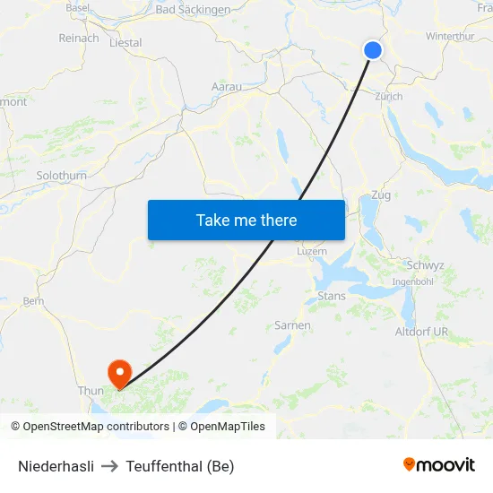 Niederhasli to Teuffenthal (Be) map