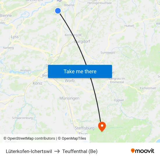 Lüterkofen-Ichertswil to Teuffenthal (Be) map