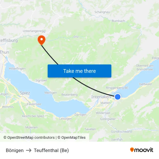 Bönigen to Teuffenthal (Be) map