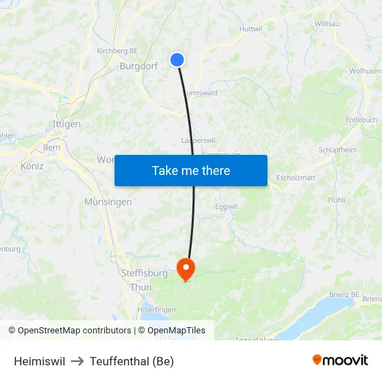 Heimiswil to Teuffenthal (Be) map