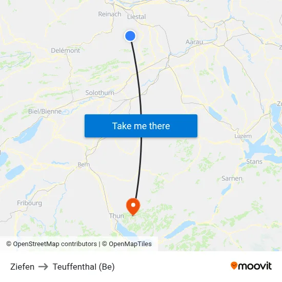 Ziefen to Teuffenthal (Be) map