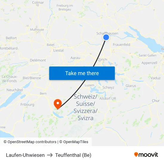 Laufen-Uhwiesen to Teuffenthal (Be) map