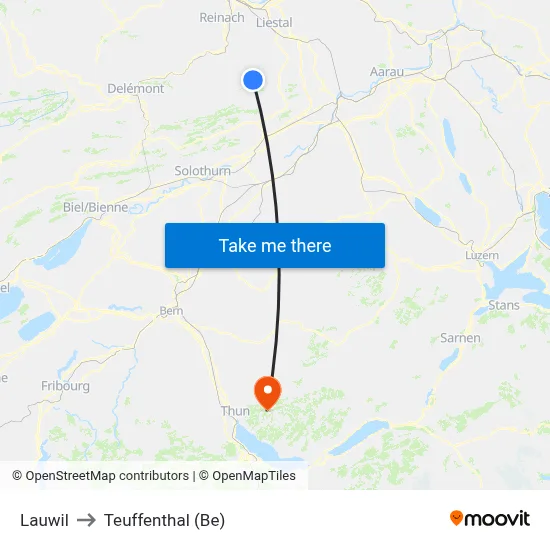 Lauwil to Teuffenthal (Be) map