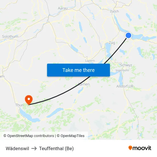 Wädenswil to Teuffenthal (Be) map