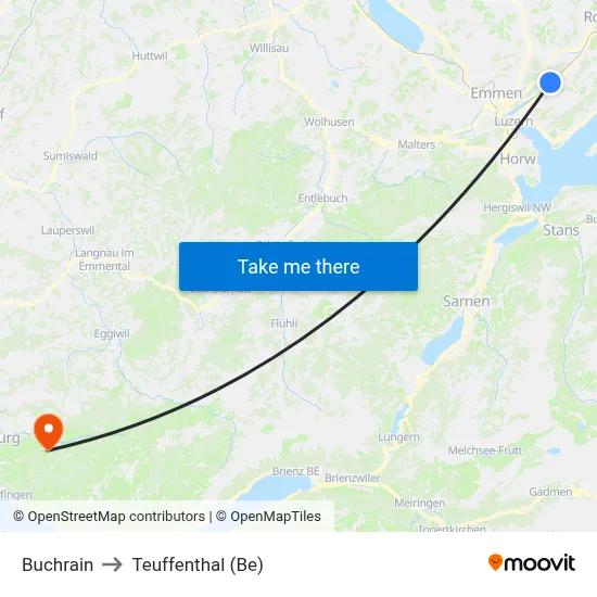 Buchrain to Teuffenthal (Be) map