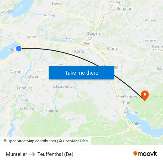 Muntelier to Teuffenthal (Be) map