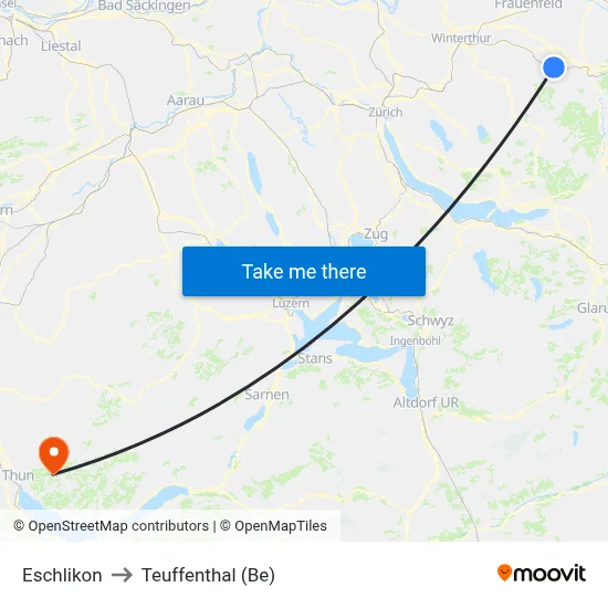 Eschlikon to Teuffenthal (Be) map