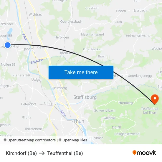 Kirchdorf (Be) to Teuffenthal (Be) map