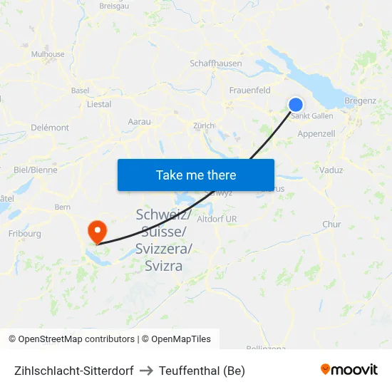 Zihlschlacht-Sitterdorf to Teuffenthal (Be) map