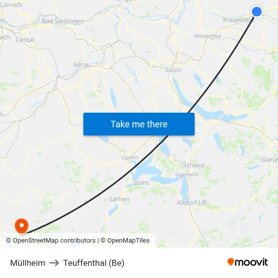 Müllheim to Teuffenthal (Be) map