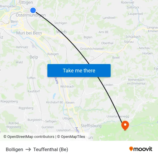 Bolligen to Teuffenthal (Be) map