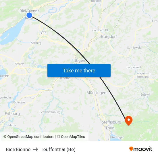 Biel/Bienne to Teuffenthal (Be) map