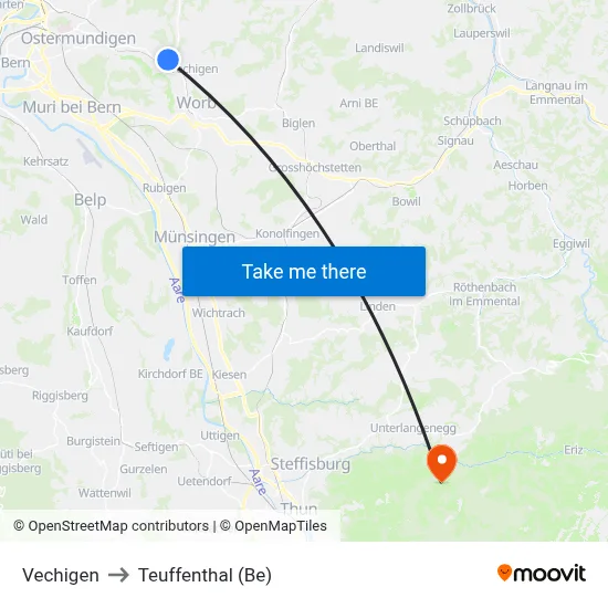 Vechigen to Teuffenthal (Be) map