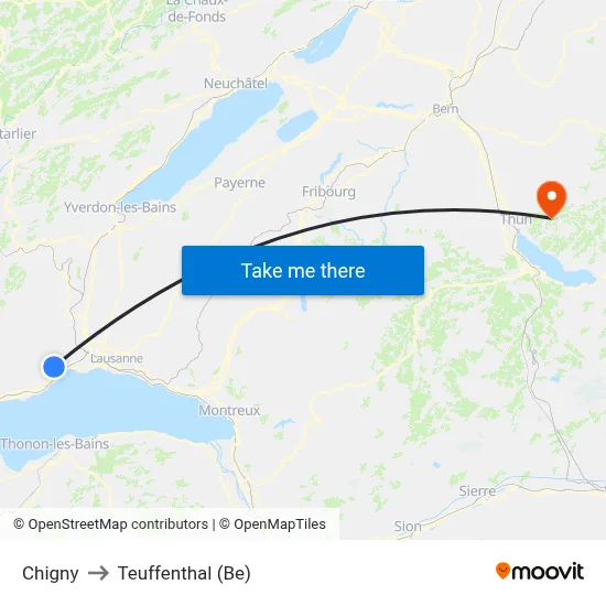 Chigny to Teuffenthal (Be) map
