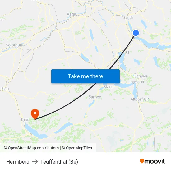 Herrliberg to Teuffenthal (Be) map